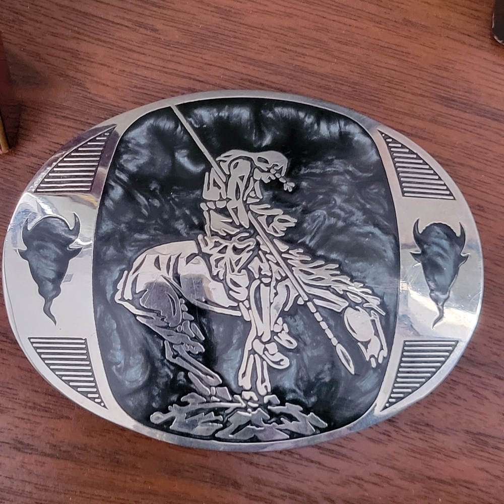 Black and Silver Western Rider Men's Belt Buckle